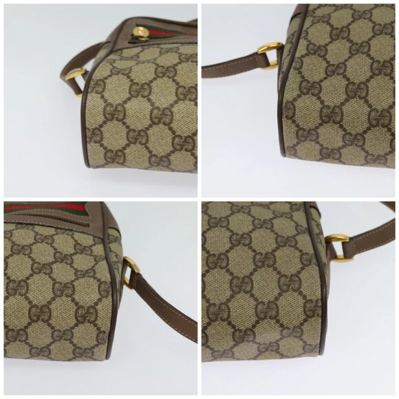 GUCCI GG Supreme Web Sherry Line Bag PVC Beige Gold 001 44 6655 Auth 131721 - Picture 15 of 15